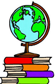 a globe atop history books